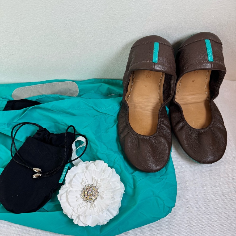Tieks Brown Leather ballet flats office corporate events, comfy girly 0046